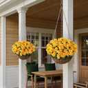 Juxdp 16 Bundles Artificial Camellia for Front Door Outside - Faux UV Resistant Real Looking Camellia Flowers Fake Silk Bouquets Plants for Garden Window Farmhouse Home Spring Summer Decor (Yellow)