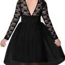 Arshiner Flower Girl Dress V Back Lace Long Sleeve Tulle Special Occasion Wedding Party Dresses (5-6 Years, Black)