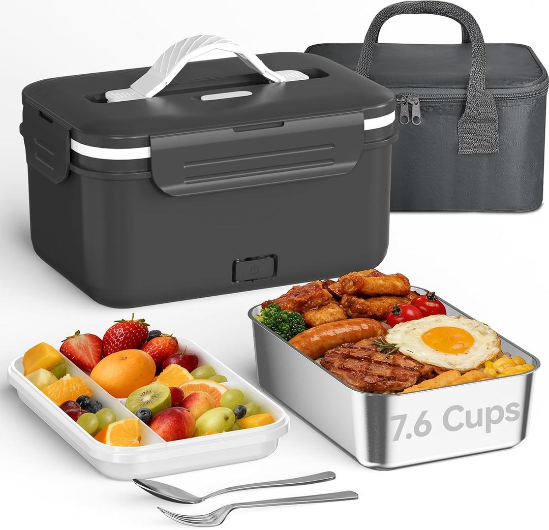 Vabaso Cordless Electric Lunch Box with 8000mAh Battery, 1.8L/7.6-Cup Heated Lunch Box for Adults, Portable Self-Heating Food Warmer for Office Outdoor Work