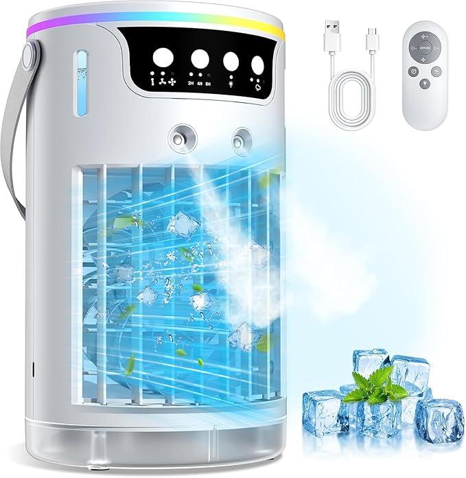 Portable Air Conditioners, AC Fan Mini Evaporative Air Cooler 1200ML with Ice Cooling Mist Personal Air Conditioner Quiet for Bedroom, Home Office Desk and Car Camping