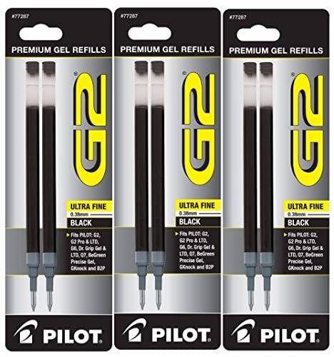 Pilot G2 Gel Ink Pen Refills, Ultra Fine Point, 0.38mm, Black Ink, 6 Refills