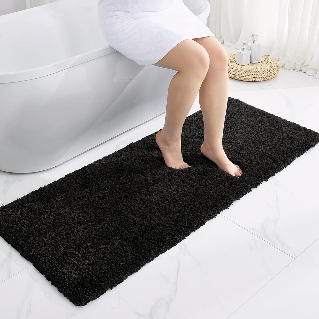 Disolla Black Bathroom Runner Rug 24x59 - Large Soft Plush Bath Mat, Thick Long Non-Slip Shaggy Floor Mat, Ultra-Absorbent for Master Bathroom Bedroom