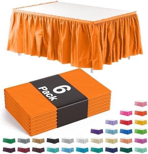 Exquisite Ruffle Table Skirt Orange 4 Pack 14 Ft Long Table Skirts for Rectangle Tables 6ft Plus or Round Tables Skirts with Adhesive Strip for Gender Reveal Decor & Happy Birthday Parties