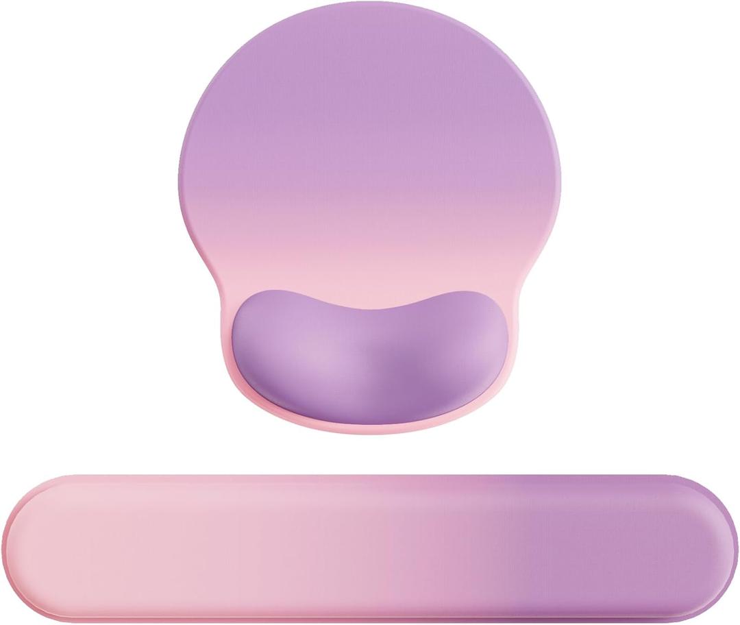 Ergonomic Mouse Pad Wrist Support Set, Memory Foam Keyboard Wrist Rest Set, Keyboard Pad, Non-Slip Base Mousepad(Gradient Pink Purple Set) (9L x 10.6W inches)