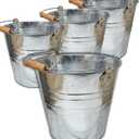 Large Metal Bucket 1.875 Gallon (4 Pack) Pail Tins Silver w/Wood Handle Retro Look for Planter or décor, Gifts Basket, Ice, Top 9.5 Height 8.5, Bottom 6.5 Inch