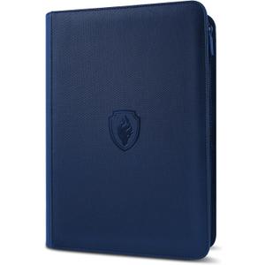 Premium Zip Card Binder, Fabmaker 9 Pocket Trading Card Binder, PU Cover Zipper Card Collection Album, Sturdy 360 Side-Loading Card Folder Holder for Game & Sports Cards, Navy Blue, 9 Pocket - 13.9" x 10.5"