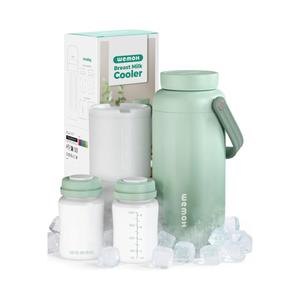 WEMOH Breast Milk Cooler Bottle - 12H+ Ice-Cold/24H Safe Storage, Compatible with Spectra Pumps, TSA Approved Travel Chiller, 18oz (2x9oz) Lightweight Leakproof Container for Work, Green