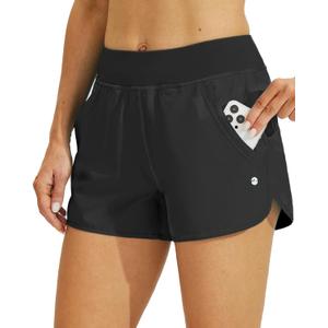 Willit Women's 3" Swim Board Shorts Swimming Bottoms with Brief Liner Quick Dry UPF 50+ (Black)