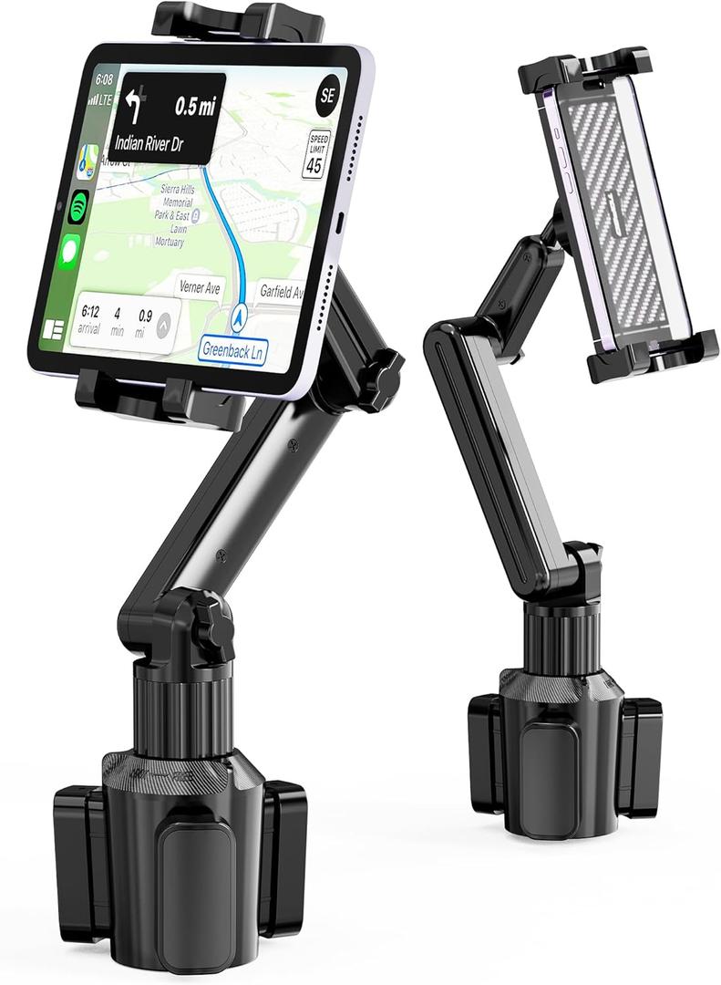 Cup Holder Tablet Mount, Tablet Holder for Car Secure 360-Degree Adjustable Phone Holder for Truck, Fits for 5.9"-11.4" iPad & Phone, Car Accessories