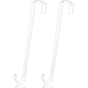 2 Pack Clear Wreath Hanger, 12'' for Front Door, Indoor or Outdoor Hook, Over The Door Hanger, Garland Holder for Halloween Christmas Decorations (12inch)
