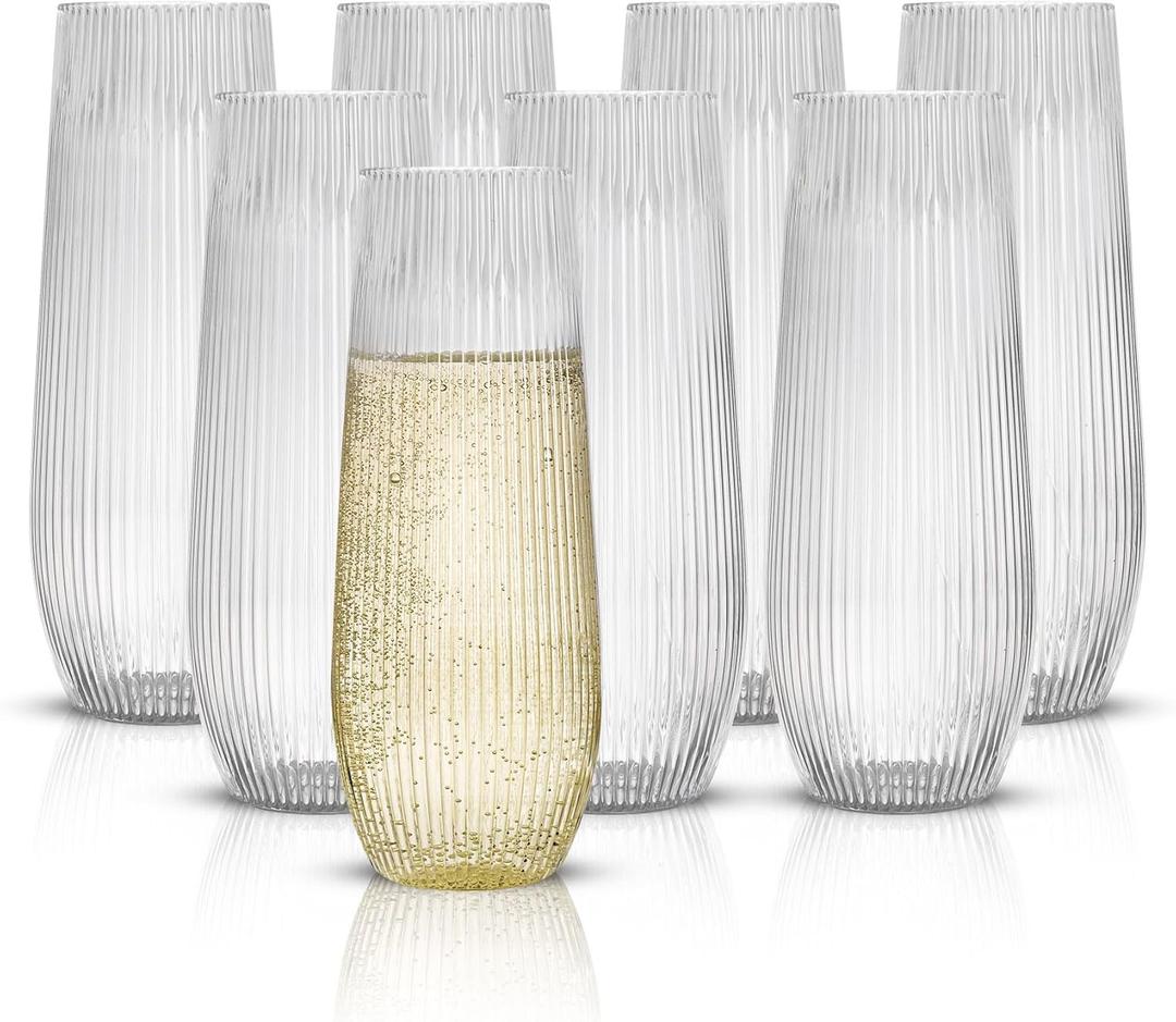 HOMIP 36pcs Clear Plastic Champagne Flutes - 9oz Disposable Champagne Flutes Stemless Toasting Glasses, Ribbed Ripple Design (BPA-Free) for Weddings, Bars & Events - Disposable Party Cups