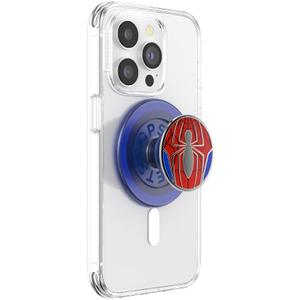PopSockets Phone Grip for MagSafe with Kickstand, Magnetic Stand, Swappable Top, Secure Hold for iPhone MagSafe Cases, Phone & Tablet Grip, Spiderman - Enamel Peter Parker Suit