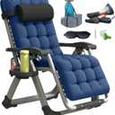 Oversized Zero Gravity Chair, XL Lounge Chair 29 Width, Padded Recliner Chair W/Removable Cushion & Adj Headrest, Storage Bag, Footrest Cushion, Cup Holder, for Indoor Outdoor, Blue