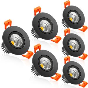 2Inch LED Recessed Ceiling Light, 3W Dimmable LED Downlight, Natural White 4000K, 60 Beam Angle COB Recessed Lights with Driver, 25W Halogen Bulbs Equivalent for Ceiling Lighting, Black 6Pack