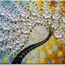 YaSheng Art-Handmade White Flower Contemporary Art Oil Painting On Canvas 3D Texture Abstract Tree Paintings Modern Home Bedroom, Dining Room, Wall Art Decor Ready to Hang20x40inch (YS-0010)