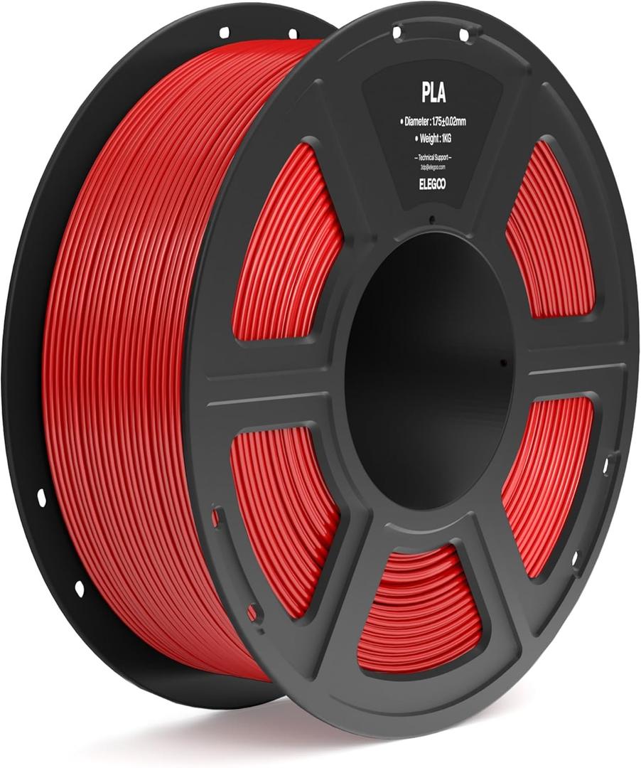 ELEGOO PLA Filament 1.75mm True Red 1KG, 3D Printer Filament Dimensional Accuracy +/ - 0.02mm, 1kg Spool(2.2lbs) Fit Most FDM 3D Printers