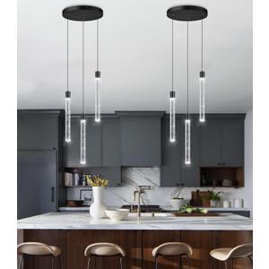 3 Lights Crystal Pendant Lights for Kitchen Island Mini Chandelier Adjustable Hanging Ceiling Light fixtures LED Dimmable Pendant Lighting for Dining Room Hallway (Black)