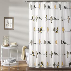 Lush Decor Rowley Birds Shower Curtain, 72 W x 72 L, Yellow & Gray - Colorful Floral Bird Pattern - Whimsical & Playful Bird Shower Curtain - Farmhouse, Coastal, & Boho Bathroom Decor (72"W x 72"L (Pack of 1))