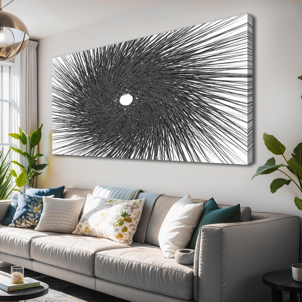 abstract Wall Art Framed Ready to Hang Wall Art Modern artwork Fantasy Paintings Black and grey abstract lines Wall Art Prints Canvas Painting 20"x40"Large Size for Living Room Bedroom Office Decoration