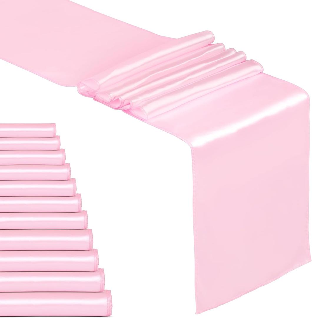 12 Pack Baby Pink Satin Table Runner 12 x 108 Inches Long | Bright, Smooth and Silky Table Decor for Birthday Party Wedding Banquet Decorations - Baby Pink