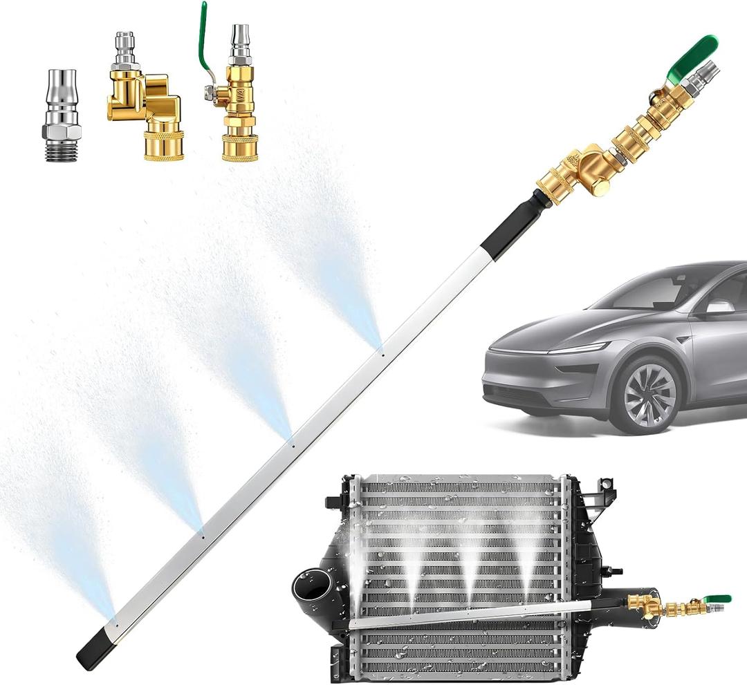 Sakerplus Cleaning Wand, 24'' Portable Radiator Cleaning Tool,High Pressure Radiator Flush and Cleaner Tool with 2 Quick Coupler, Fit for Cars Truck, RV, 22 inches x 22 inches x 1 inch