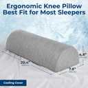 5 STARS UNITED Knee Pillow for Back Sleeping Cooling Cover - Memory Foam Cushion for Sciatica Pain Relief Under Leg Support for Sleeping on Back Half Moon Bolster for Bed, Arctic Gray
