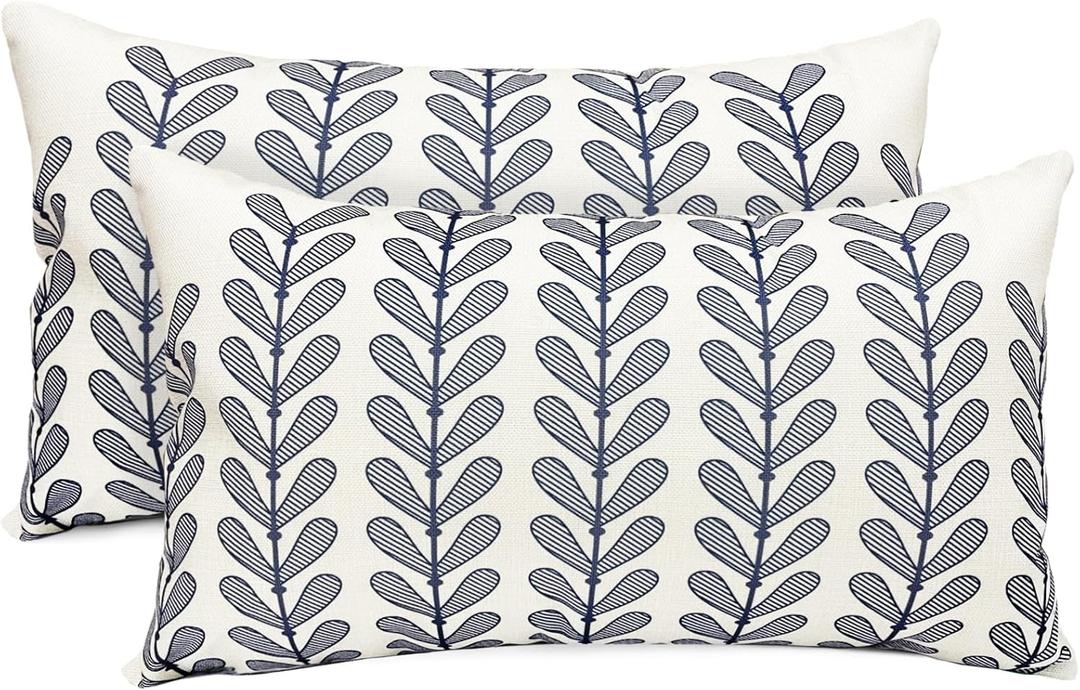 Decorative Throw Pillow Covers Set of 2 Blue Pillow Covers 12x20 Inch Throw Pillow Cover Linen Pillowcase Modern Boho Farmhouse Outdoor Pillow Covers for Couch Sofa Bed Living Room