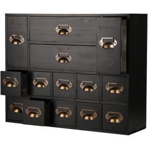 Apothecary Drawers Card Catalog Cabinet with 14 Drawers Wooden Card Catalog Wooden Storage Box for Desktop Organizer (Black)