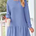 PRETTYGARDEN Womens Patchwork Sweatshirt Dress 2025 Fall Casual Long Sleeve Crewneck Pullover Cute Babydoll Mini Dresses (Sky Blue,X-Large)