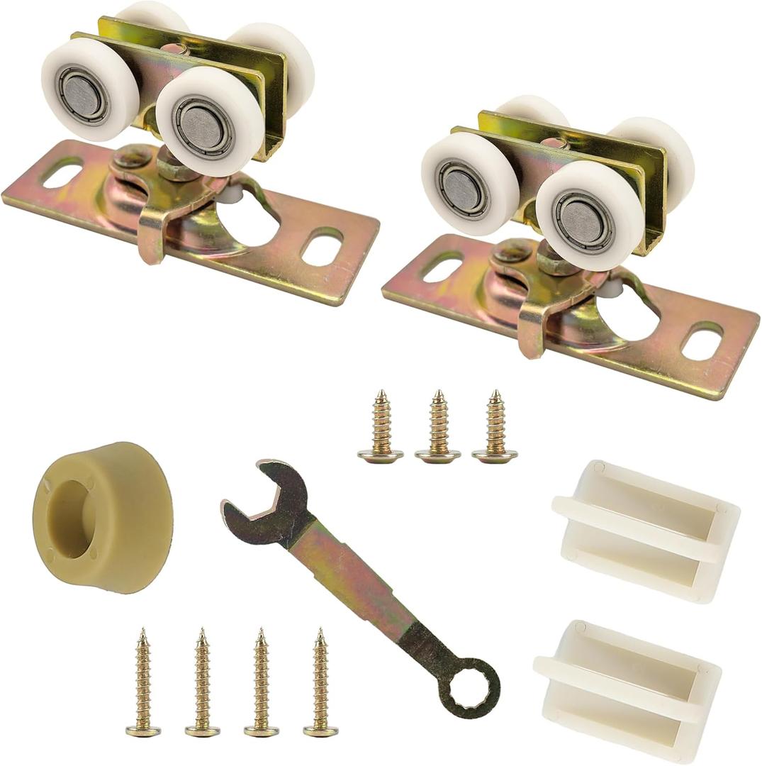 3/4" RV Pocket Door Ball Bearing Hangers Fit Johnson Part #1025, #JR20565 & #H530, Works with 111/118F Series Track, Upgraded Quad Rollers, 13/16" C.T.C, Min. 1" Thick Doors, 2 Pack