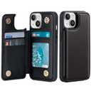 Amnirk Wallet Case for iPhone 15, Leather Flip Folio Cover Magnetic Clasp Pocket with 3 Card Holder for iPhone 15 (Black) 