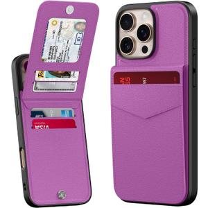 Bemal for iPhone 16 Pro Wallet Case, Built-in Card Holder, RFID Blocking, PU Leather Kickstand, Magnetic Closure, Durable Shockproof Phone Cover for Women and Men, Violet