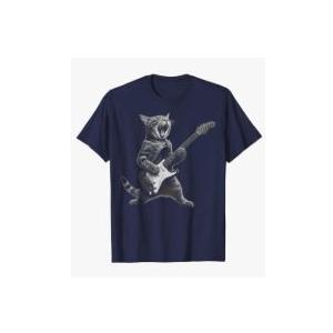 Funny Cat Playing Guitar Rock and Roll Gifts Men Women Kid T-Shirt Size M