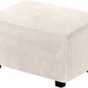 H.VERSAILTEX Ottoman Covers Slipcover Rectangle Real Velvet Plush 1 Piece Form Fit Stretch Folding Storage Covers Ottoman Slipcovers Removable Footrest Covers Elastic Bottom Washable(X-Large, Ivory)
