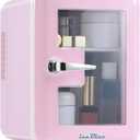 Iceblue Skincare Fridge with Viewing Window, 4L/6Can Makeup Mini Fridge for Bedroom, 110V AC/ 12V DC Refrigerator Cooler & Warmer for Car, Office & Dorm, Small Fridge for Cosmetics, Skin Care-Pink
