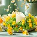Daifunli 2 Pcs Spring Summer Faux Primrose Flowers Candle Rings Artificial Silk Yellow Flower Farmhouse Wreaths for Pillar 3.9 Inch Candles Holder for Spring Summer Rustic Table Centerpiece Decor