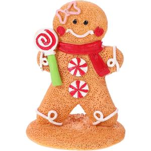 ABOOFAN Christmas Tabletop Decorations Resin Gingerbread Men with Lollipop Figurines Xmas Gingerbread Display Statue Ornaments for Holiday Fireplace Shelf Decor (Picture 2)
