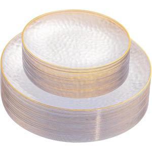 Rubtlamp 60Pcs Clear Blue Plastic Plates, Hammered Blue Plates, Clear Fancy Disposable Plates With Gold Rim Include 30 Dessert Plates, 30 Dinner Plates, 6-Inch Disposable Dessert/Appetizer Platos Perfect For Party