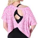 FOTN Open Back Workout Tops for Women 2025 Backless Short Sleeve Athletic Shirt Loose Fit for Running Yoga Gym Slouchy Tennis