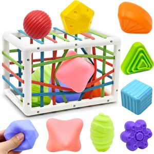 AiTuiTui Baby Sensory Montessori Activity Toys for 1 2 Year Old Boy Girl, Early Learning Develop Shape Sorter Cube with Soft Textured Balls for Infants Toddler Birthday Gifts