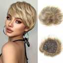 BECUS Toppers for Women Hair Pieces for Women with Thinning Hair 3603D Cover 6.5x6inches Gold Short Pixie Cut Synthetic Toupee(Blonde Mixed Brown)