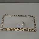 Bling License Plate Frame, Sparkly Rhinestone Car Tag Cover with Mounting Kit, Stainless Steel & Obstruction-Free Crystal Auto License Plate Holder for Women, Car Accessories (Leopard Print)