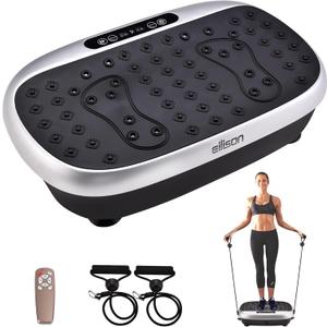 EILISON Atom Vibration Plate Exercise Machine - Full Body Vibration Plate for Lympathic Drainage with Acupressure - Home Fitness with Loop Bands for Weight Loss, 300lbs Capacity