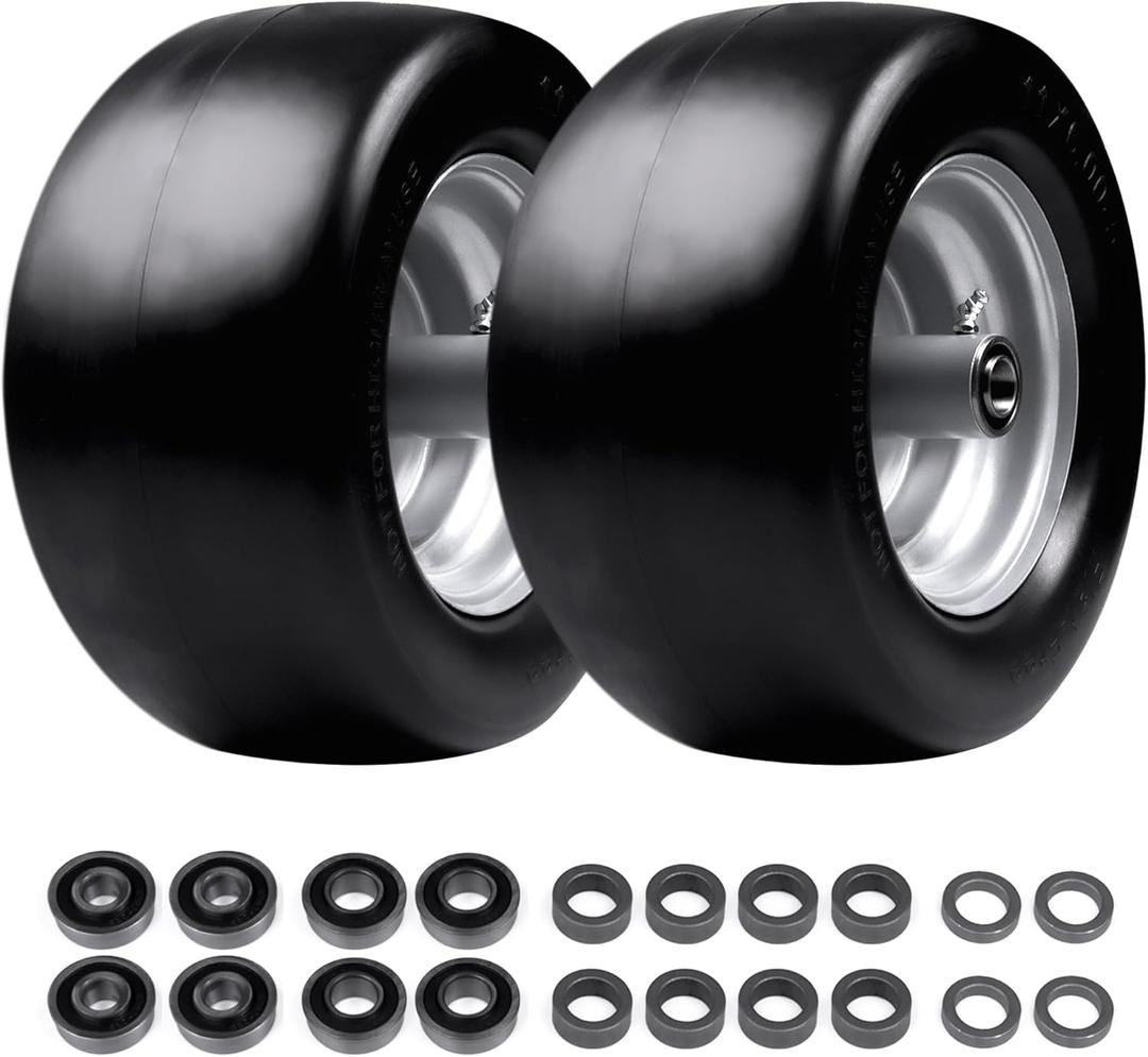 11x6.00-5 Lawn Mower Tires Flat Free 2 Pack, Zero Turn Lawn Mower Solid Smooth Rubber Front Tires, with 3/4" or 5/8" & 1/2" Precision Bearings and 6"-6.4"-7.2"-8" Centered Hub, Silver