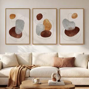 Large Neutral Abstract Canvas Wall Art for Living Room, 3 Piece Framed Wabi-Sabi Prints Paintings Artwork for walls, Minimalist Modern Pictures Wall Decor for Bedroom, Office, Dining Room, 24x36 In