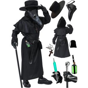 Absolute Vibe Plague Doctor Costume for Kids Halloween Outfit Cosplay Coat Mask for Boys Girls Combo set (Medium)