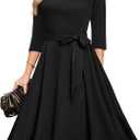 DRESSTELLS Black Dress Women for Cocktail Tea Party, Formal Wedding Guest 3/ 4 Long Sleeve Church Mother of The Bride Prom Evening Gown Gala Modest Funeral Dresses, Plus Size 2XL