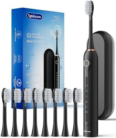 Tgbhcom Black Electric Toothbrushes, with 8 Brush Heads, 1 Travel Toothbrush Case, for Adults and Kid Electric Toothbrush, Long 180-Day Battery Life, 6 Modes, IPX7 Waterproof, Smart 2-Minute Timer.