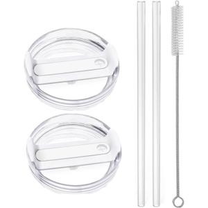 2pcs Tumbler Lid for Stanley 40oz Cup,Replacement 40 oz Tumbler Lid,2Pcs Extra Long Reusable Straws and 1Pcs Cleaning Brush (White)