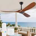 60 Inch Outdoor Ceiling Fan no Light,Solid Wood Ceiling Fan Without Lights with Remote Control/Wall Control Switch,Large 3 Blades Outdoor Walnut Propeller for Patio,Porch,Living Room,Bedroom